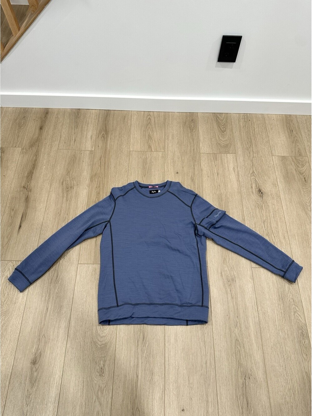 Rapha Men's Merino Sweatshirt 100% Merino Wool Bike Cycling Blue Long Sleeve
